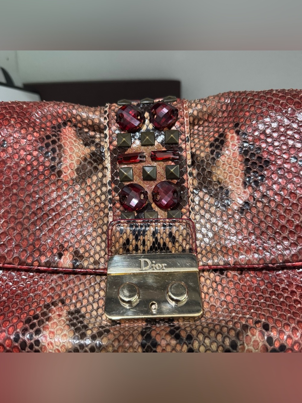 Dior Red Python Embellished Chain-Handle Shoulder Bag - Picture 2 of 8